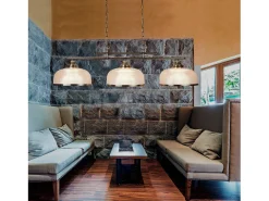 Searchlight Bistro 3 ljus takhngande stng vit, antik mssing med glasskrmar, E27