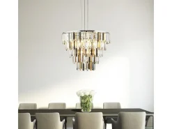 Searchlight CLARISSA 9 ljus krom takhnge med brnsten, rkiga kristallprisma droppar