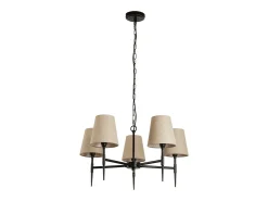 Searchlight Gothic Lámpara colgante de 5 luces negro martillado, lino natural