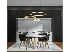 Searchlight Grace Colgante de 3 anillos Negro, Metal dorado
