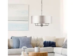 Searchlight KNIGHTSBRIDGE Satin Silver Takhnge 5 Ljus med Silver Faux Silk Shade