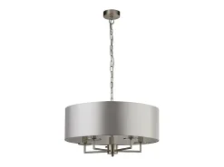 Searchlight KNIGHTSBRIDGE Satin Silver Takhnge 5 Ljus med Silver Faux Silk Shade