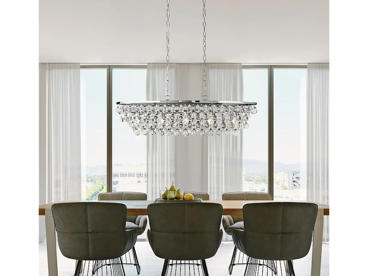 Searchlight MICHELLE 5 ljus krom oval takstngshnge med glaskulor
