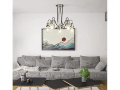 Searchlight Olivia5 ljust tak, svart flätad tygkabel, satin silver