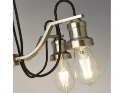 Searchlight Olivia5 ljust tak, svart flätad tygkabel, satin silver