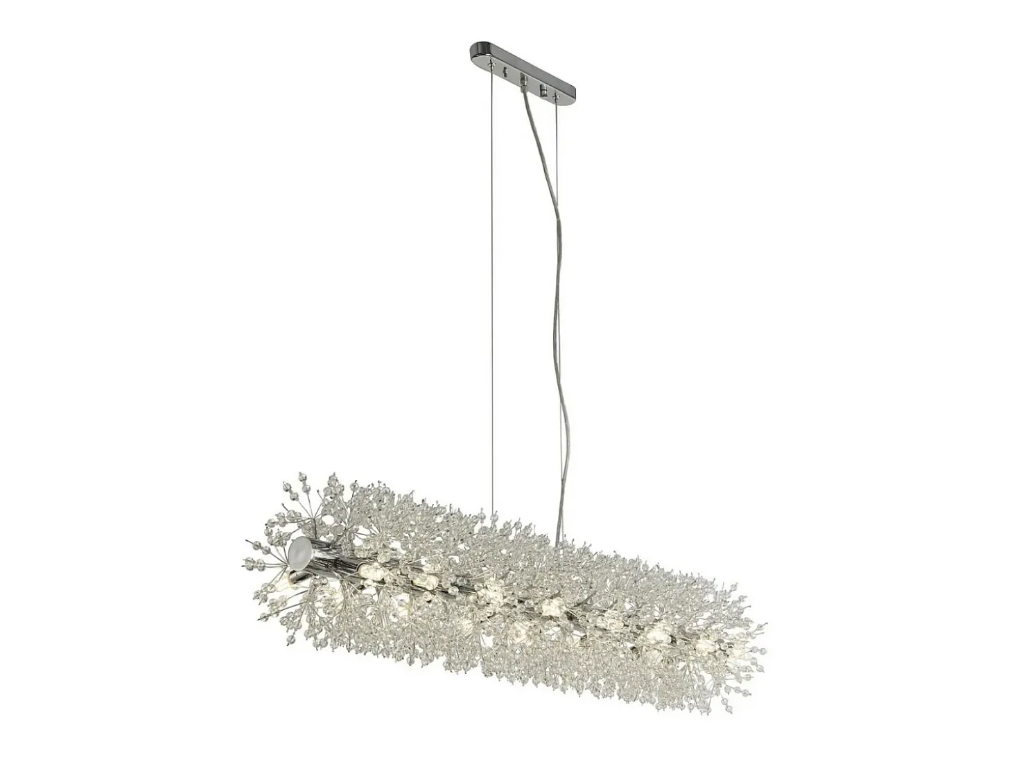 Searchlight Sunburst Colgante de barra de 16 luces cromado, cuentas de vidrio