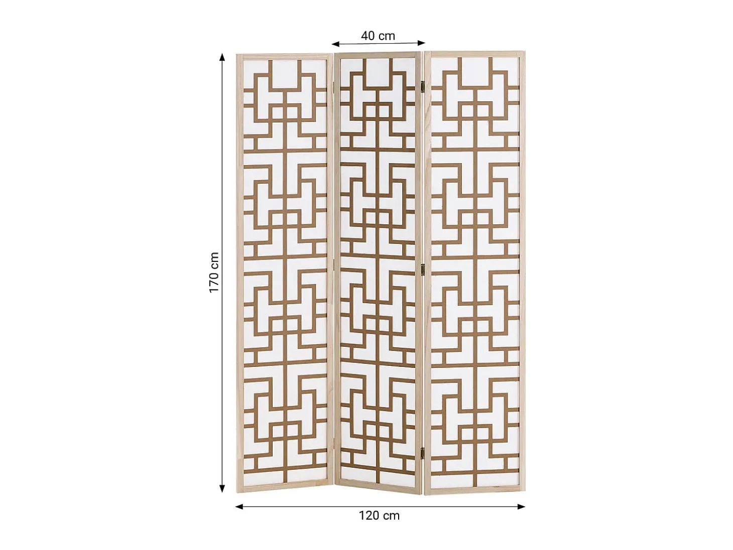 Separador de ambiente 170x120x2.0 cm Natural/Blanco/Marrón Shoji de 3 paneles