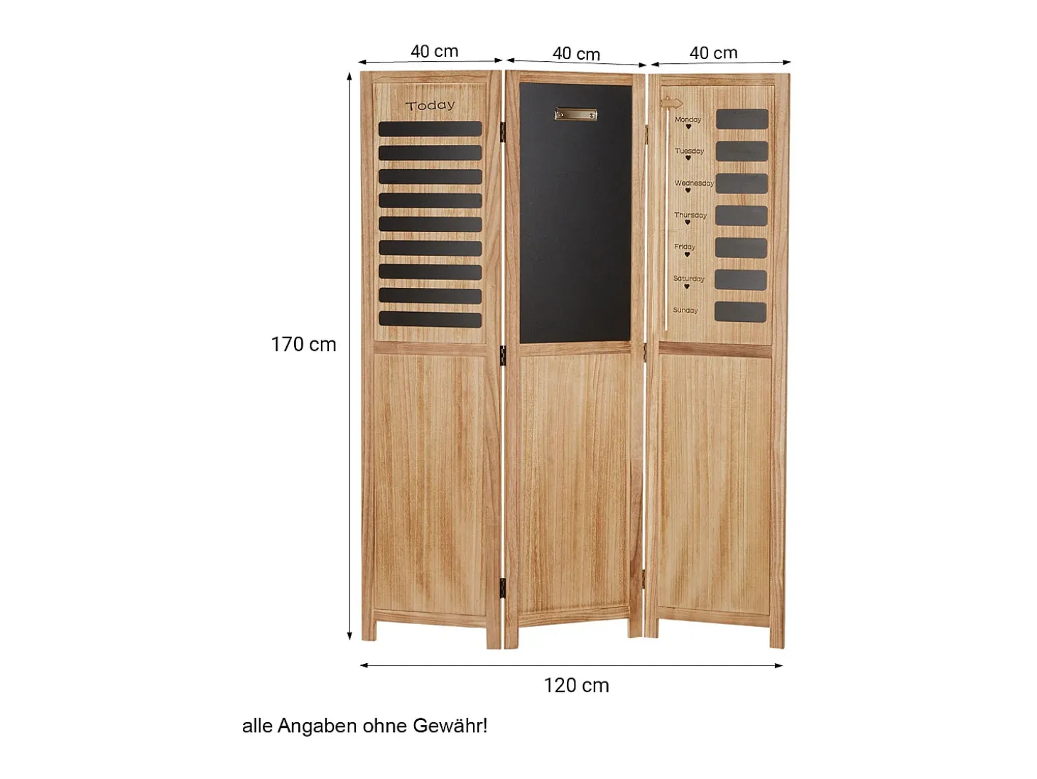 Separador de ambiente 170x120x2 cm biombo de madera natural