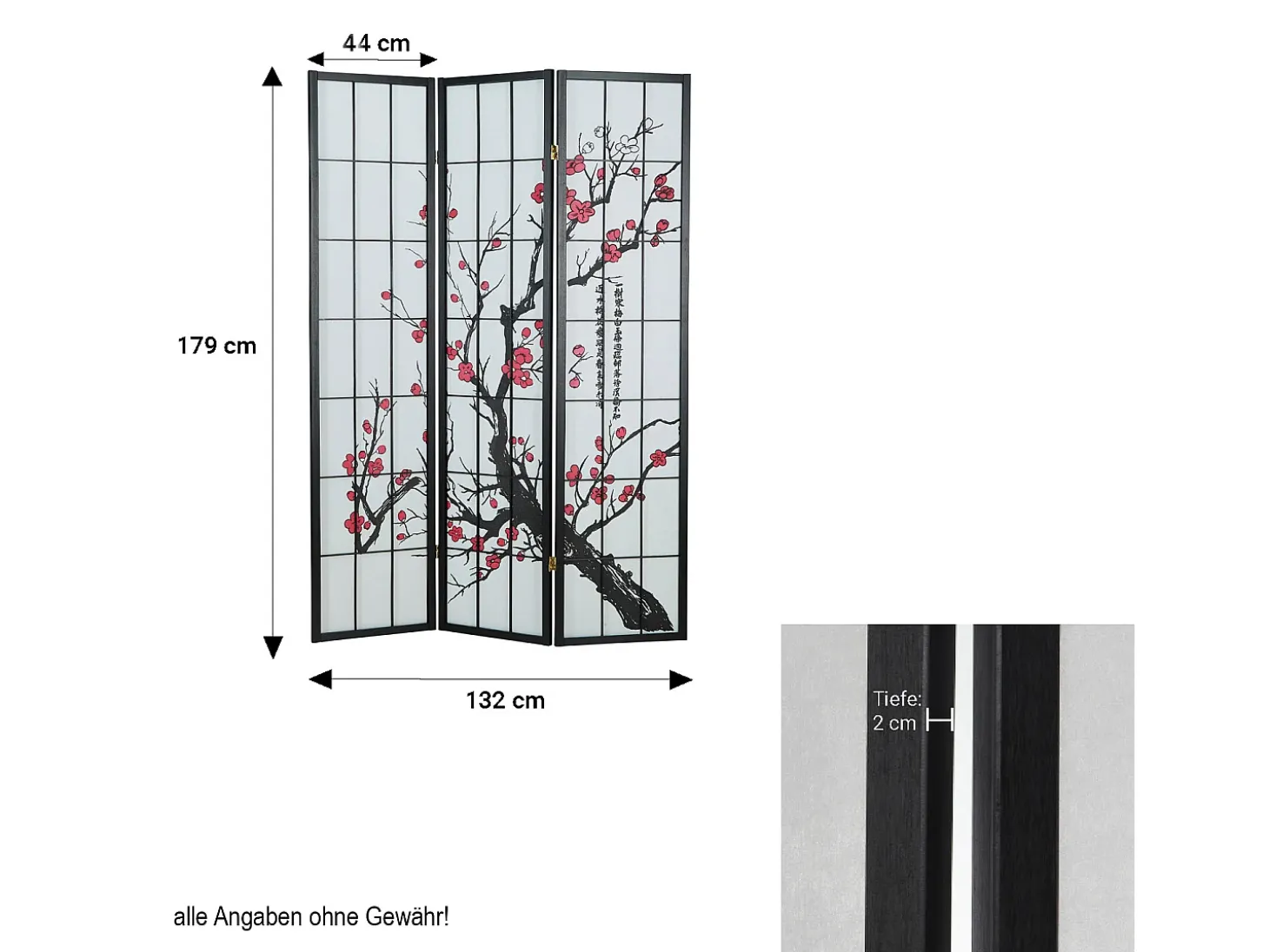 Separador de ambiente 179x132x2 cm negro Shoji