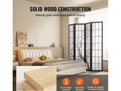 Separador de Ambientes SucceBuy, Separador de Ambientes Japonés con 4 Paneles con Motivos de Flores de Cerezo, de Madera, Gira 360°, para Separar Habitaciones