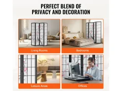 Separador de Ambientes SucceBuy, Separador de Ambientes Japonés con 4 Paneles con Motivos de Flores de Cerezo, de Madera, Gira 360°, para Separar Habitaciones