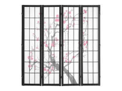 Separador de Ambientes SucceBuy, Separador de Ambientes Japonés con 4 Paneles con Motivos de Flores de Cerezo, de Madera, Gira 360°, para Separar Habitaciones