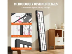 Separador de Ambientes SucceBuy, Separador de Ambientes Japonés con 4 Paneles con Motivos de Flores de Cerezo, de Madera, Gira 360°, para Separar Habitaciones
