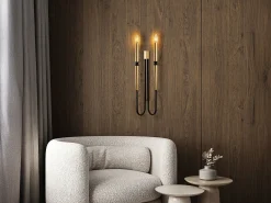Set de 2 apliques de pared estilo candelabro de metal - Dorado y negro - Alt. 58 cm - OVYLA