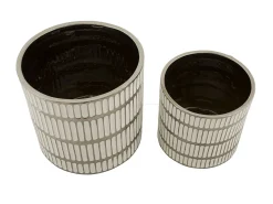 Set de 2 jarrones de cerámica blanca con decoraciones en plata Ray