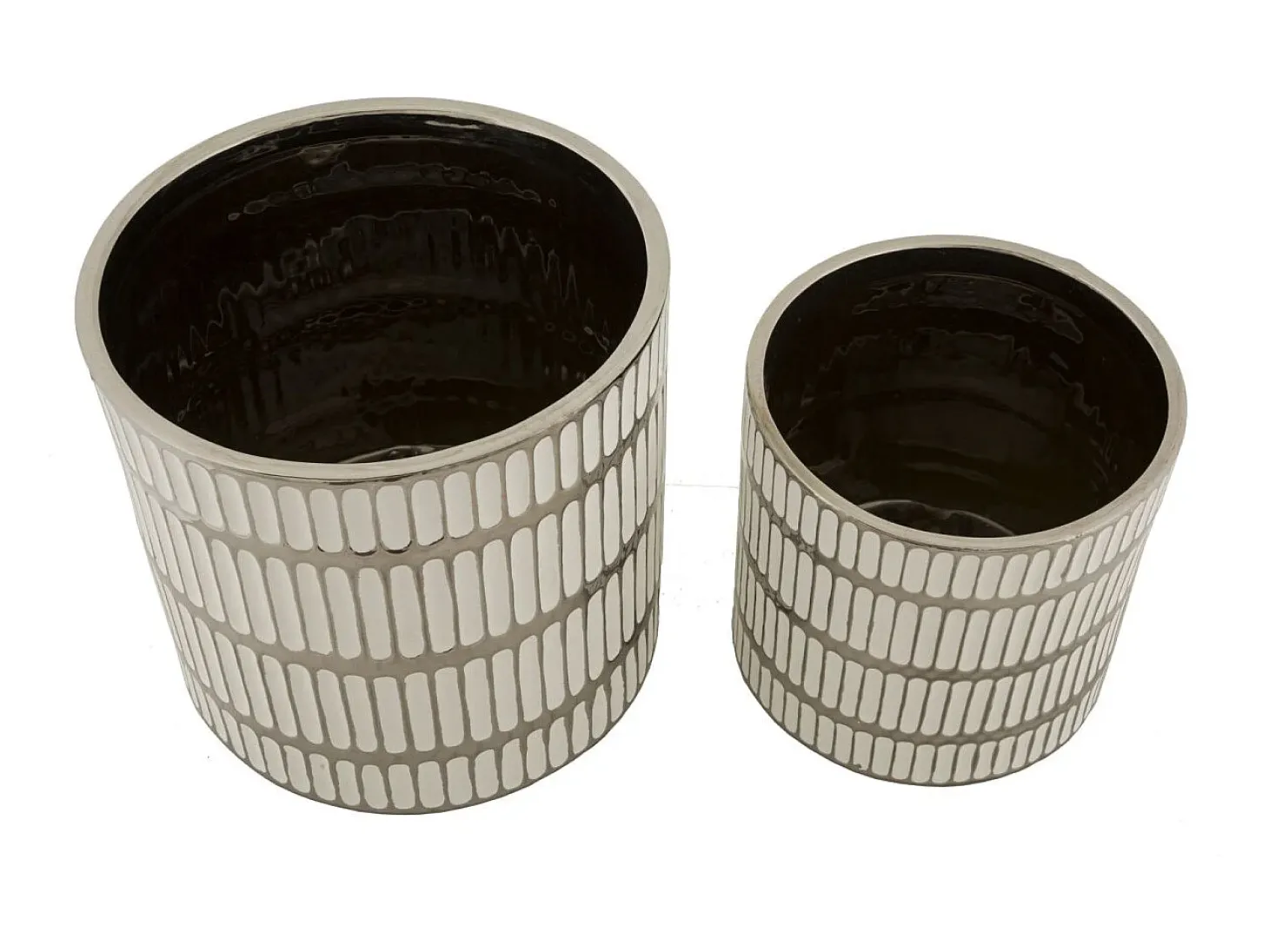 Set de 2 jarrones de cerámica blanca con decoraciones en plata Ray