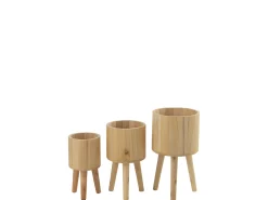 Set de 3 macetas de madera natural 27x27x50 cm