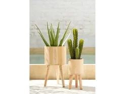 Set de 3 macetas de madera natural 27x27x50 cm