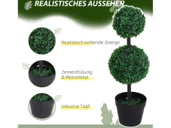 Set de 2 plantas artificiales, 67 cm, con 2 bolas, plástico, verde (23x23x67 cm)