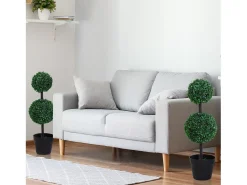 Set de 2 plantas artificiales, 67 cm, con 2 bolas, plástico, verde (23x23x67 cm)