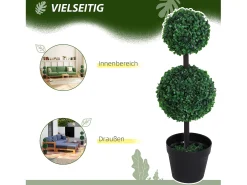 Set de 2 plantas artificiales, 67 cm, con 2 bolas, plástico, verde (23x23x67 cm)