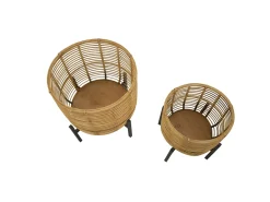 Set de 2 portamacetas redondos de ratán con soporte de metal negro Zeyok