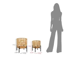 Set de 2 portamacetas redondos de ratán con soporte de metal negro Zeyok