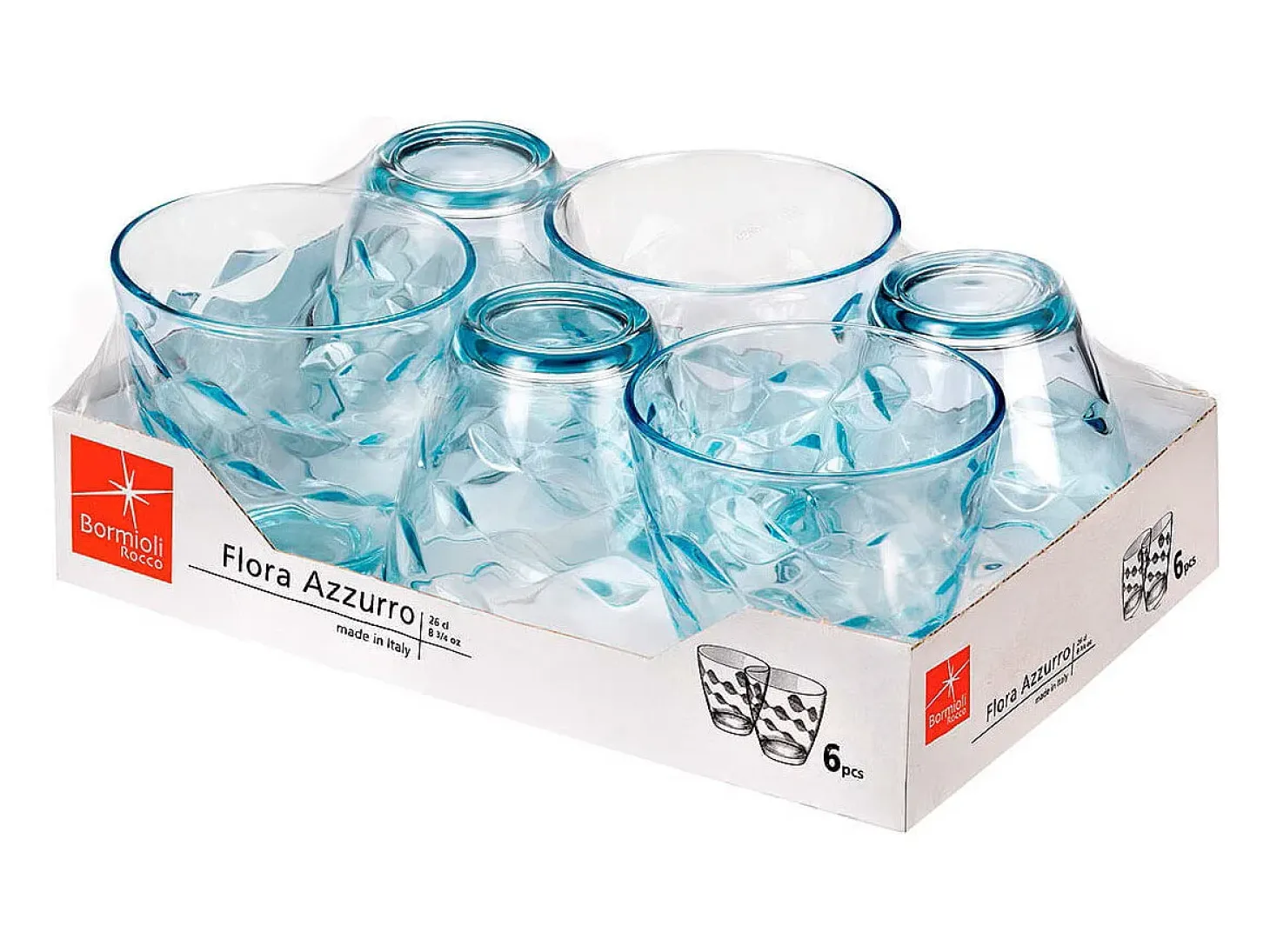 Set de 6 vasos Flora Bormioli Rocco 26cl azul