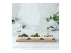 Set de Bandeja de Madera con 3 Cuencos Lacor - Ideal para Aperitivos y Presentación de Condimentos