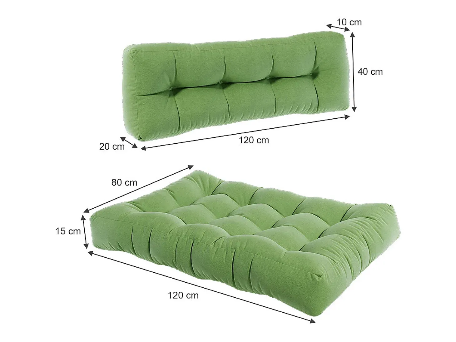 Set de cojines para paletas verde 120x15x80 flocken