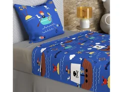 Set de sábanas 180x290 cm PIRATAS azul, 100% algodón 57 hilos/cm2