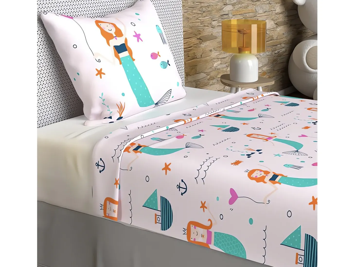 Set de sábanas 180x290 cm SIRENES rosa, 100% algodón 57 hilos/cm2