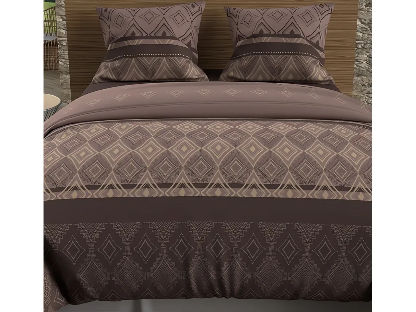 Set funda edredón de algodón 57 hilos 240x220 cm ETHNO castaño