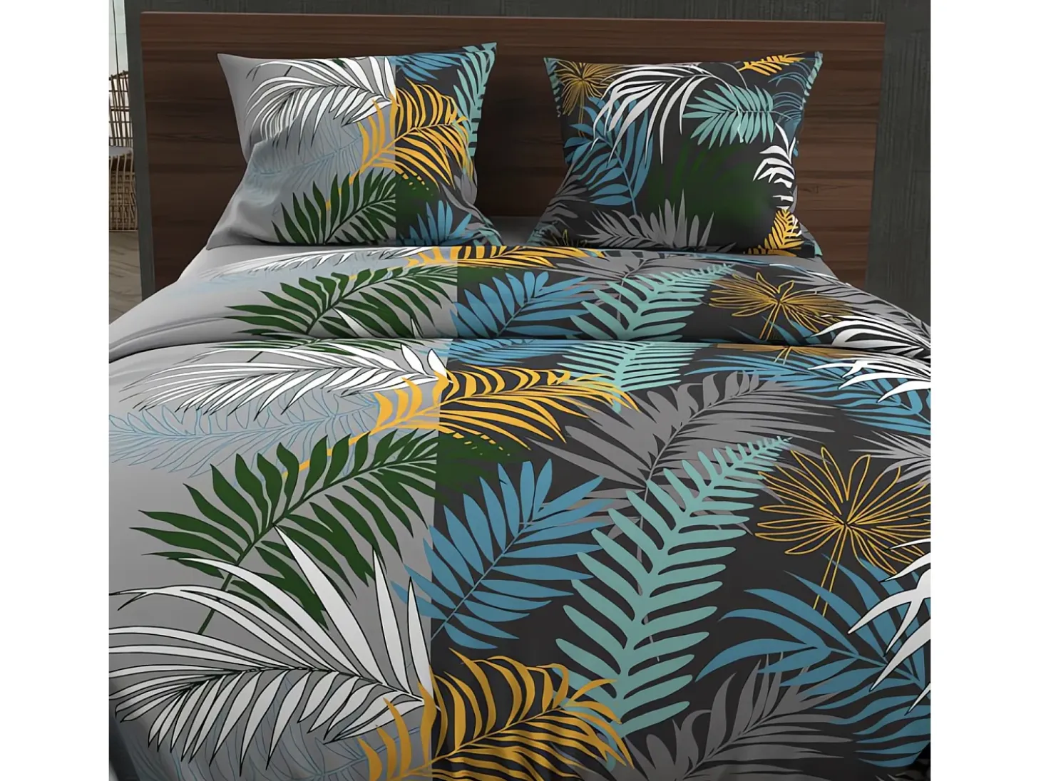 Set funda nórdica de algodón 57 hilos 240x220 cm JUNGLE blue