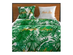 Set funda nórdica de algodón 57 hilos/cm2 260x240 cm NOUMEA Verde y Blanco