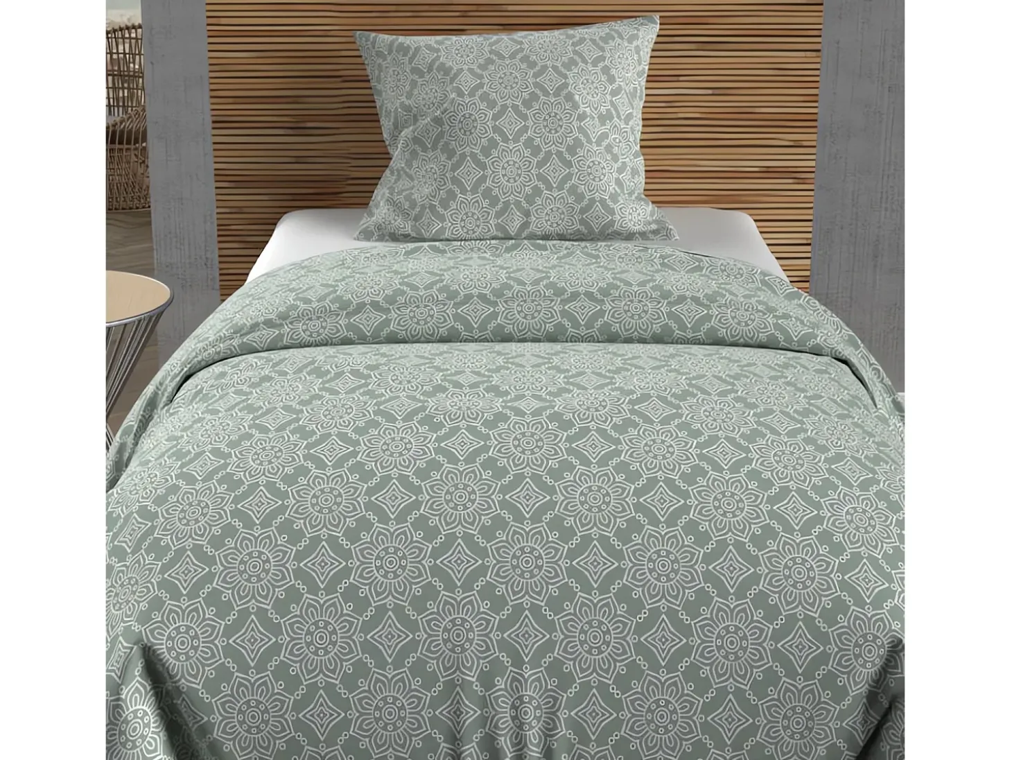 Set funda nórdica de algodón 57 hilos 140x200 cm ESMERALDA green de Ocre Sun