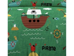 Set funda nórdica 140x200 cm Piratas verde, 100% algodón 57 hilos/cm2