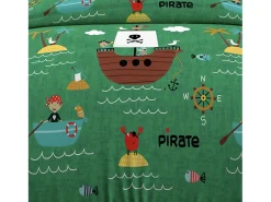 Set funda nórdica 120x150 cm PIRATAS verde, 100% algodón 57 hilos/cm2