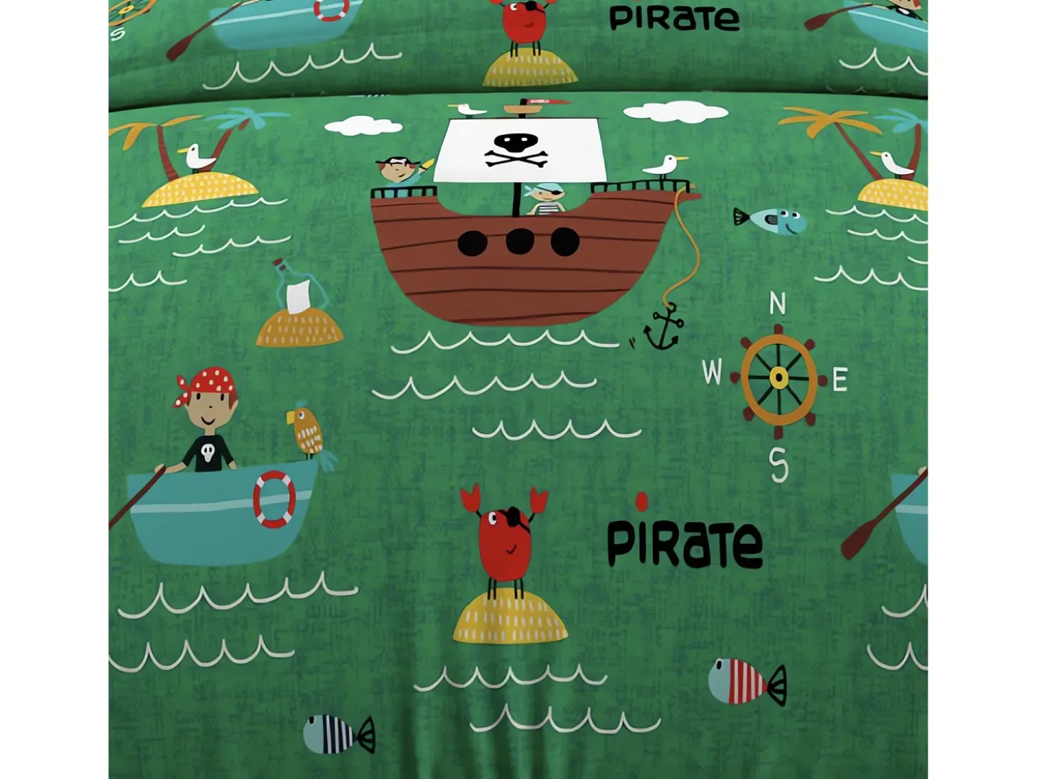 Set funda nórdica 120x150 cm PIRATAS verde, 100% algodón 57 hilos/cm2