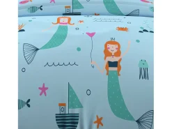 Set funda nórdica 140x200 cm SIRENES azul, 100% algodón 57 hilos/cm2
