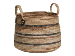 Set van 2 ERBA opbergmanden – Natuurlijke jute met strepen en leren handvatten