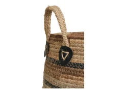 Set van 2 ERBA opbergmanden – Natuurlijke jute met strepen en leren handvatten