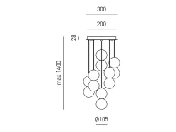 Sfera - Lámpara colgante de 6 luces con esferas de hormigón y cristal opal - 6XG9 max 6X7W, diseño moderno, IP20, bombillas excluidas