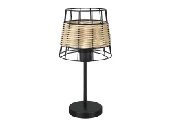 Sobremesa Burano Negra Con Pantalla Rattan Natural