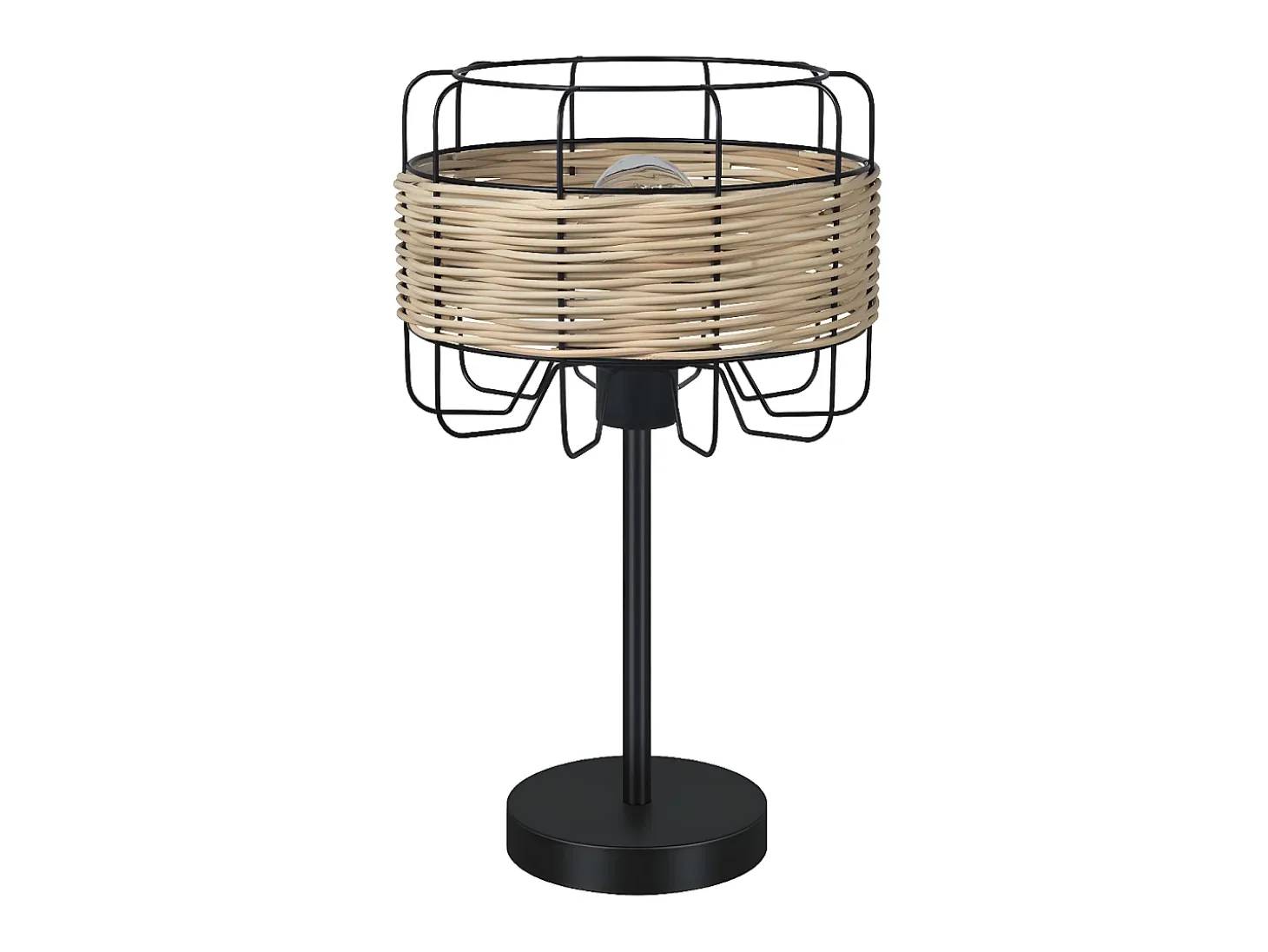 Sobremesa Modelo Zenda Negra 1 Luz Con Pantalla Rattan