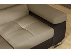 Sofá esquinero convertible en terciopelo con reposacabezas elevables - Colección Marka-Marrón/Marrón claro-Ángulo izquierdo