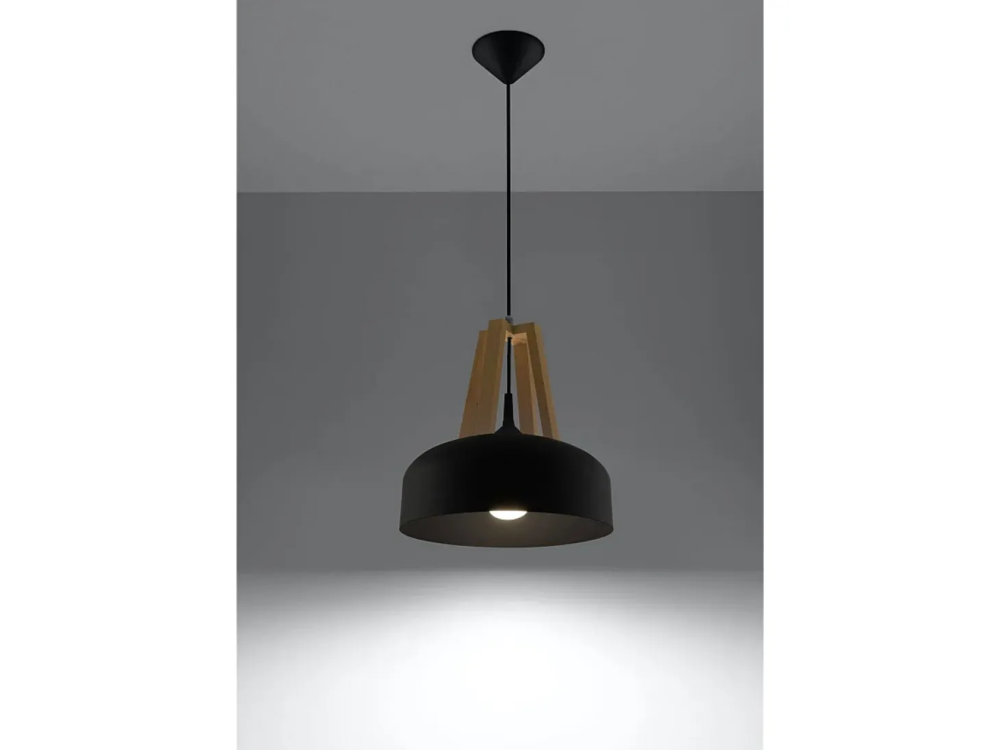 Sollux CASCO - 1 lámpara colgante de techo tipo domo negro, madera natural, E27