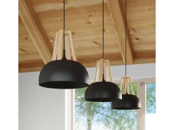 Sollux CASCO - 1 lámpara colgante de techo tipo domo negro, madera natural, E27