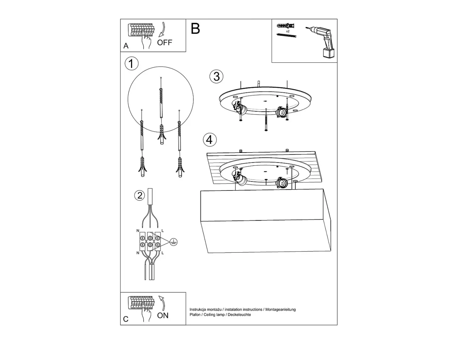 Sollux HORUS - Lámpara de techo cuadrada a ras de suelo 3 luces Plata, E27