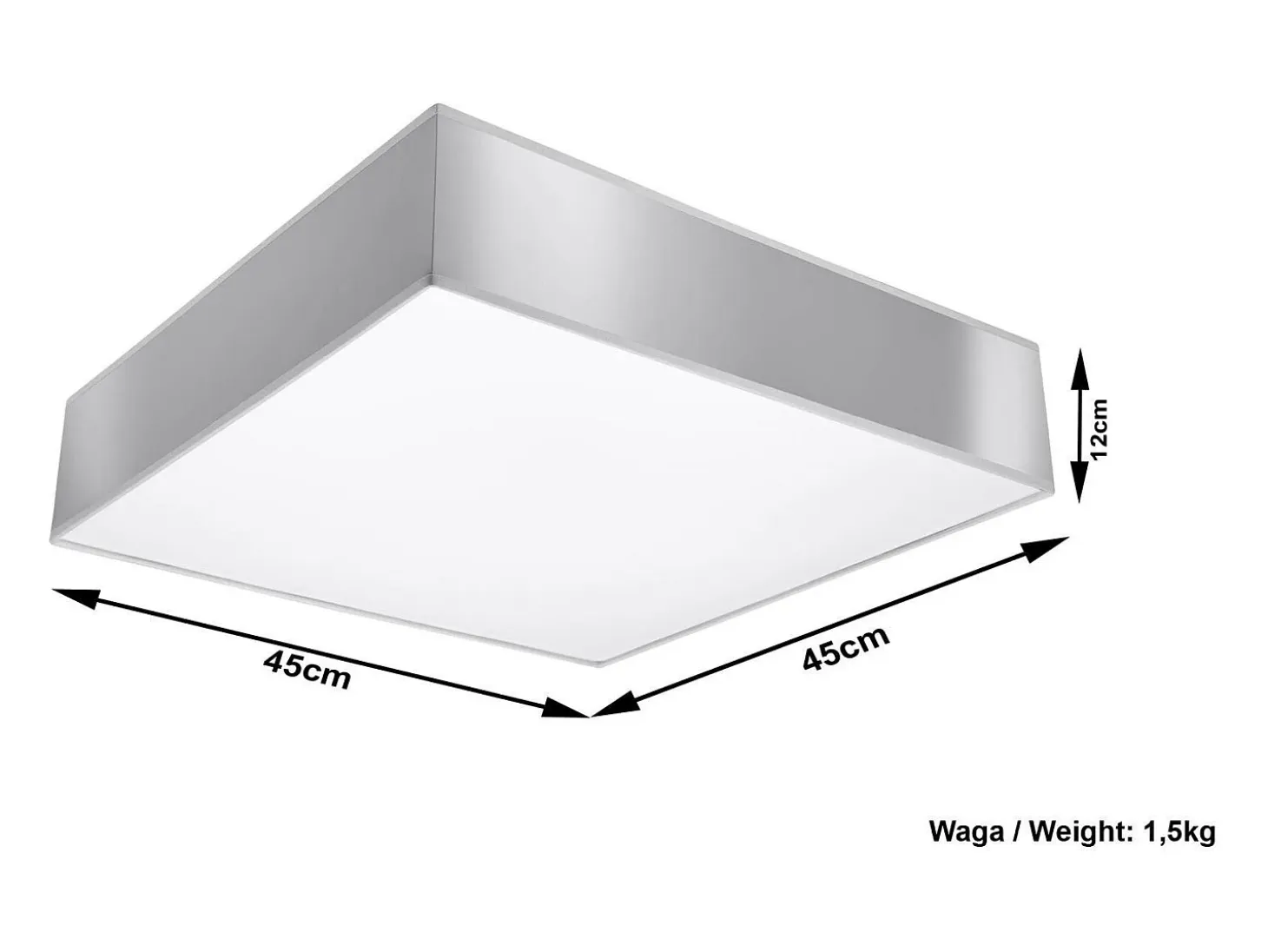 Sollux HORUS - Lámpara de techo cuadrada a ras de suelo 3 luces Plata, E27